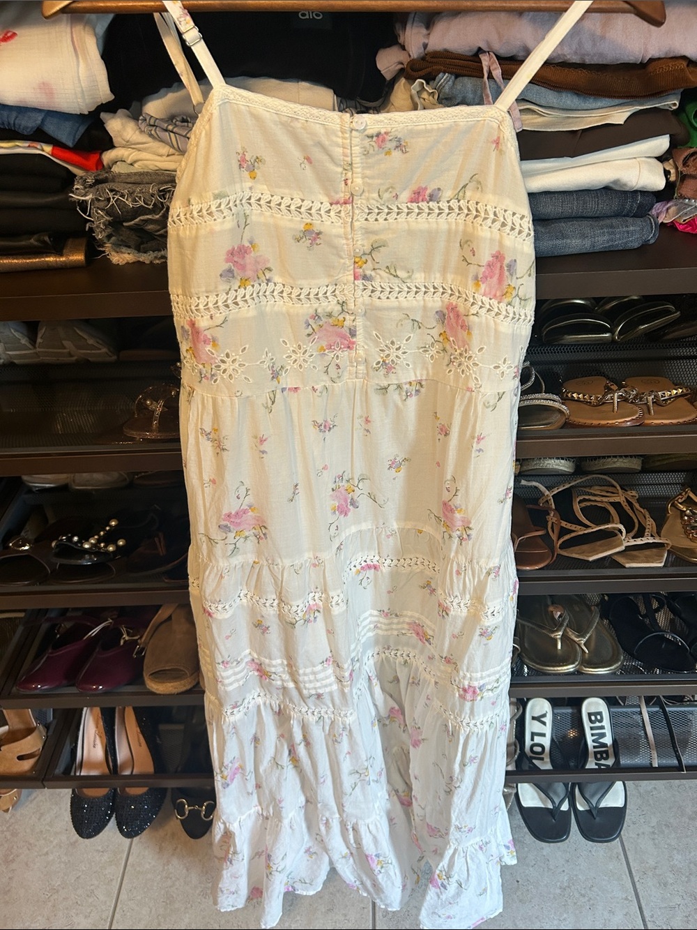 Universal Thread Cream Maxi Skirt with Pink Floral Embroidery